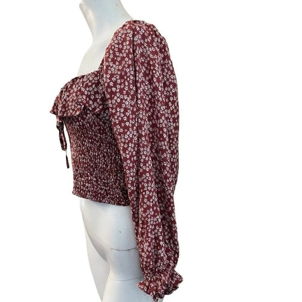 Juniors Large Cropped Top Long Sleeve Elastic Ruffled Top Rust indigo Rising - Picture 3 of 6